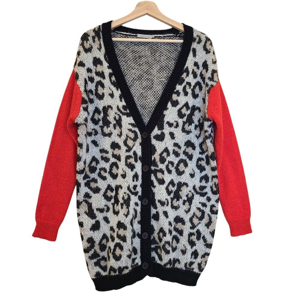 Niccolai Mohair Italy Cardigan Sweater Womens Medium Leopard Print Color Block